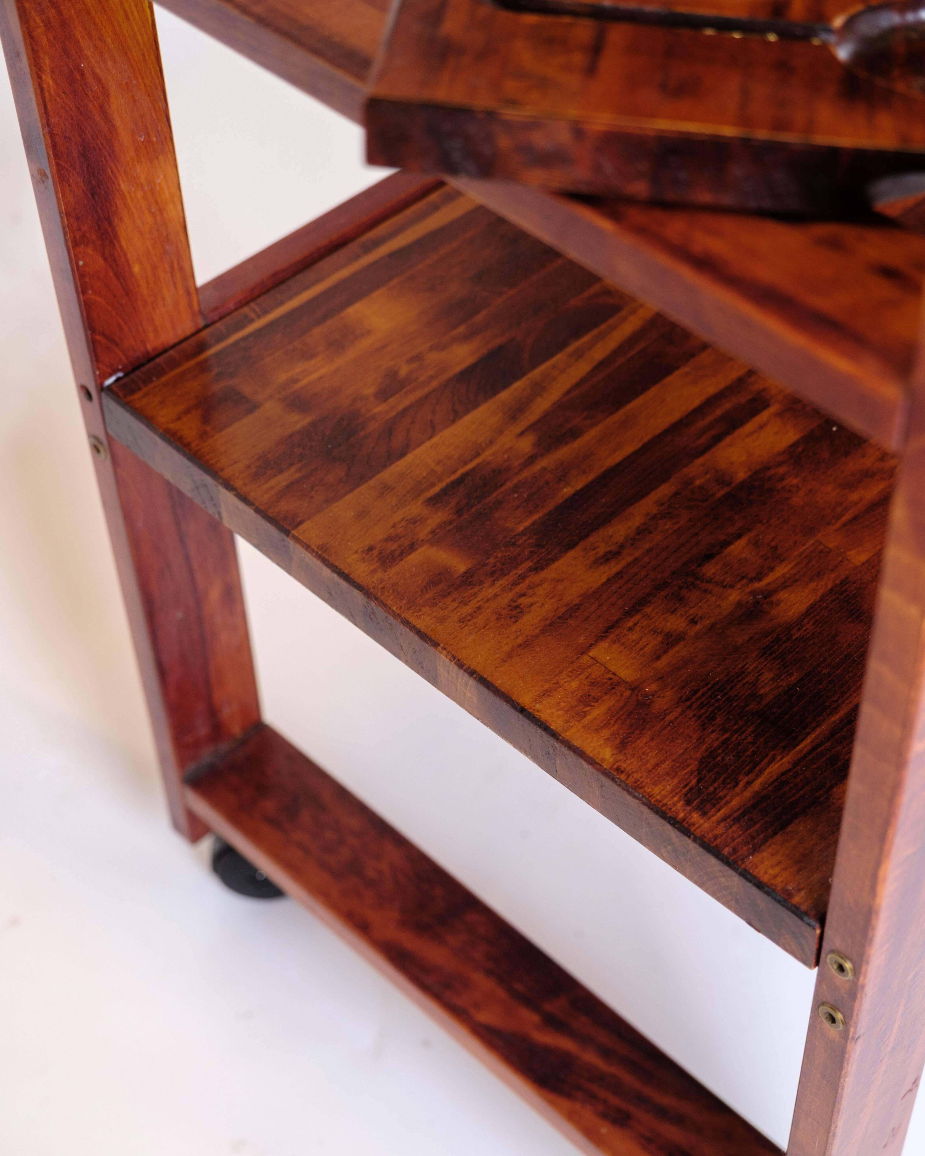 Serving cart on wheels - dark wood - removable cutting board - vintage style