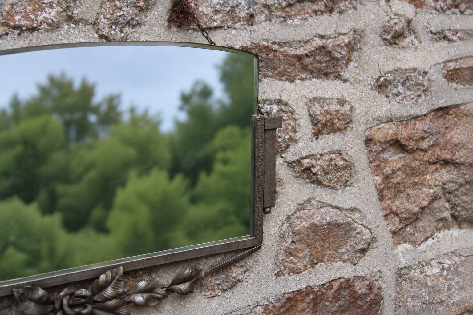 Antique Art Deco metal mirror with rose decoration – vintage wall mirror ann