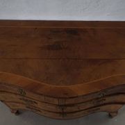 18th century, antique Danish baroque serpentine chest of drawers in walnut.