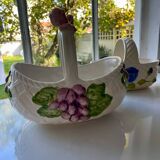 Large basket, ceramic planter, slip.