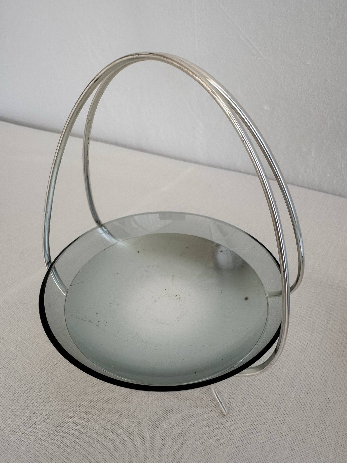 Vintage Pair Of 60’s WMF Silver Plated Serving Dish With Smoked Glass