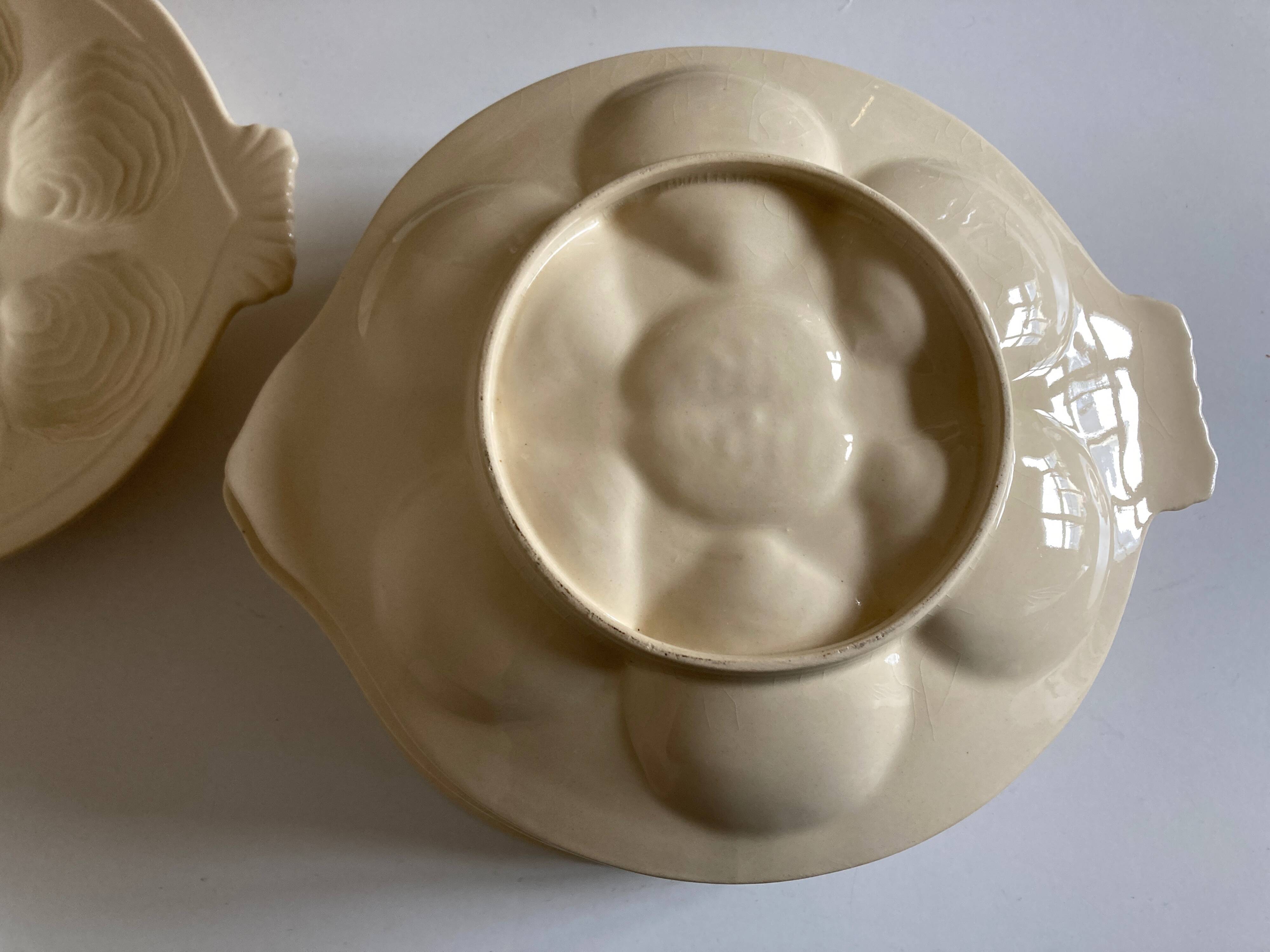 set of 6 oyster plates in ivory Gien earthenware 1960