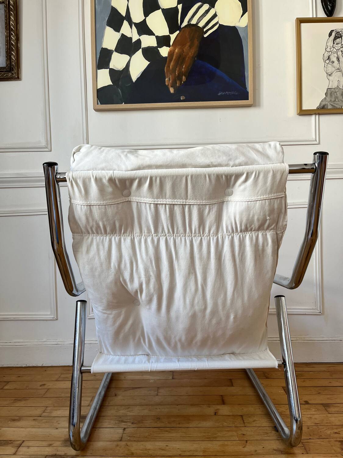 Fauteuil tubulaire en métal chromé, années 70