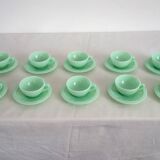 Series of 10 almond green opaline cups and saucers from the 1950s