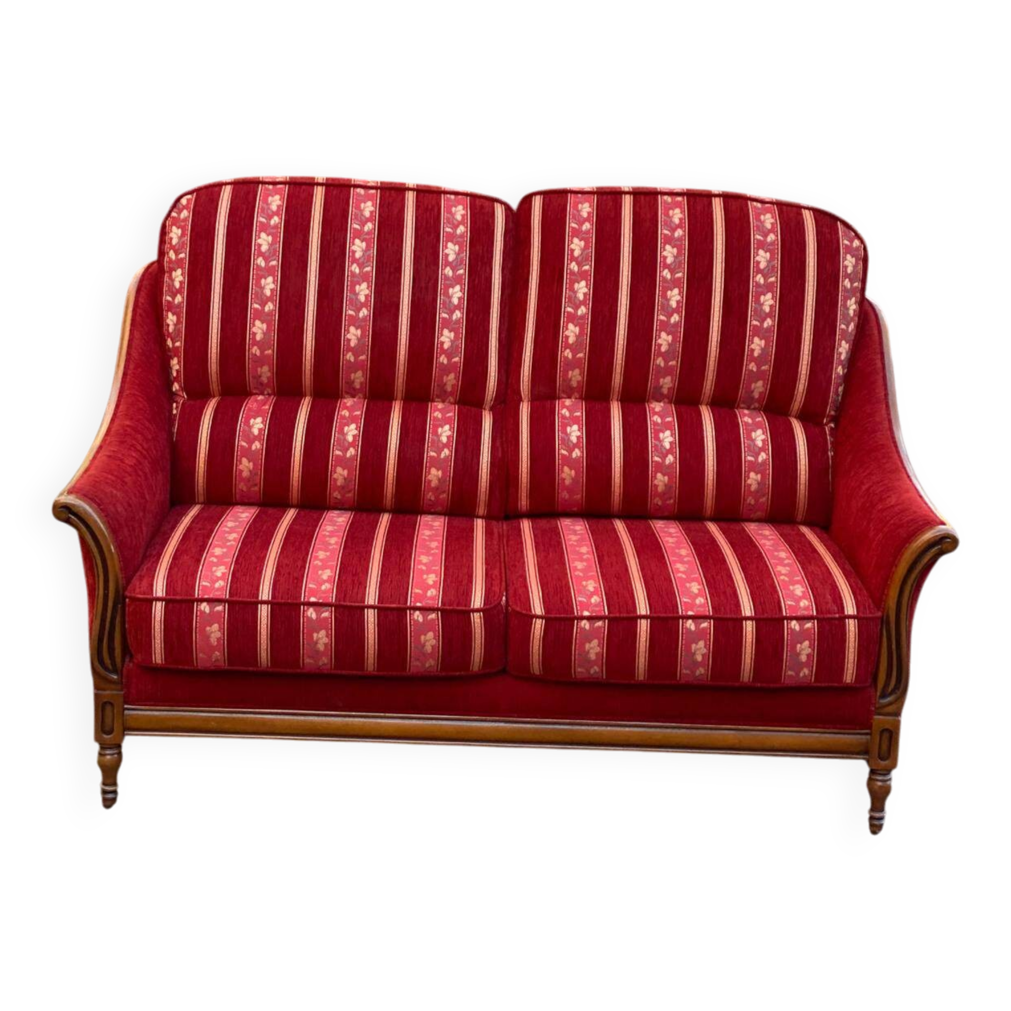 Louis XV 2-seater canapé B. Marly France 1950 solid wood burgundy velvet