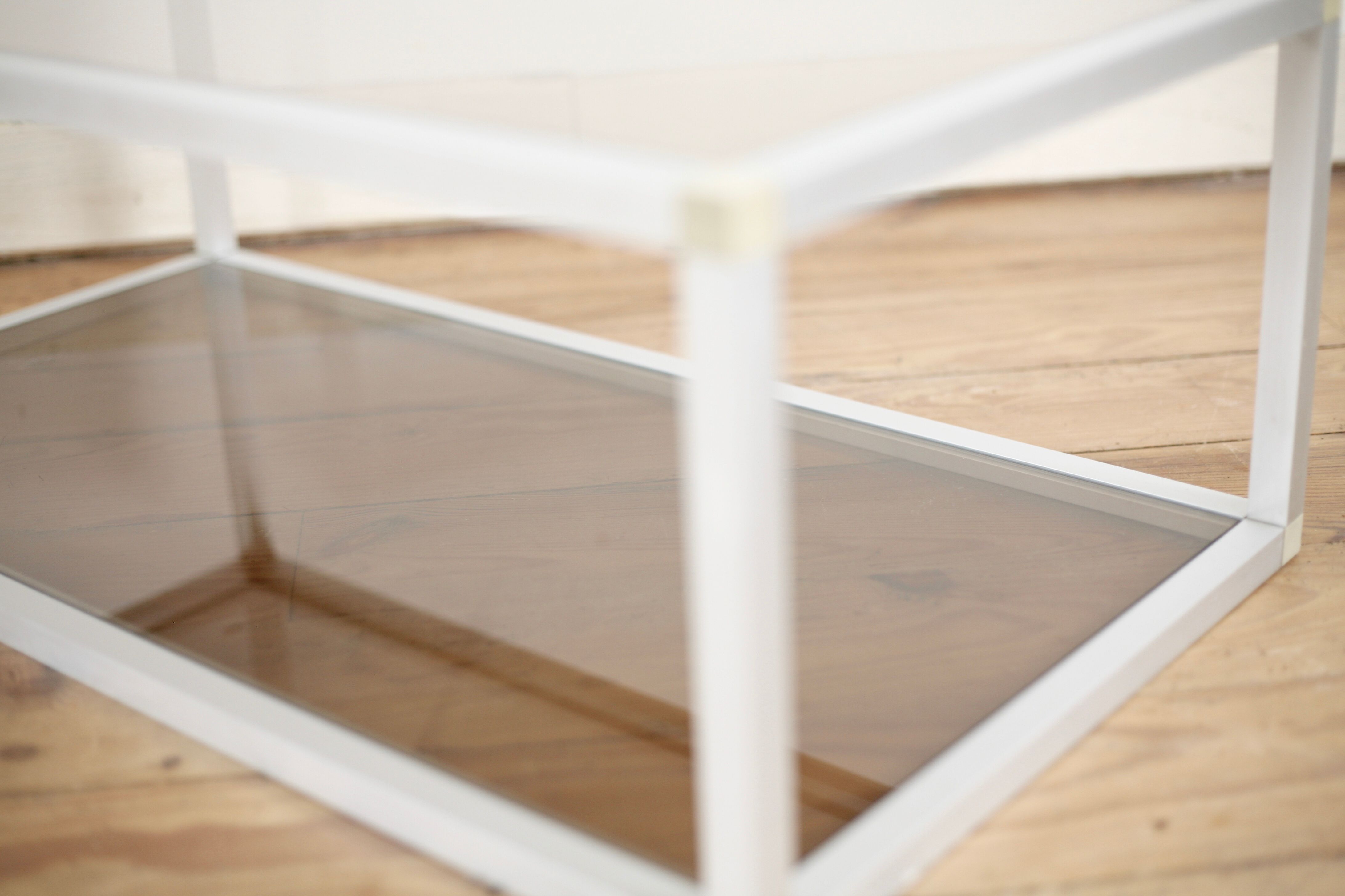 Aluminium coffee table and smoked glasses, France, circa 1980