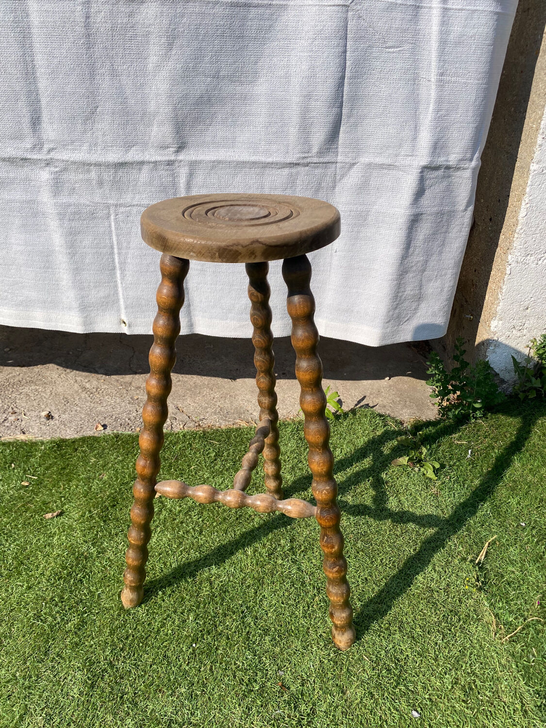 French wooden tripod high stool