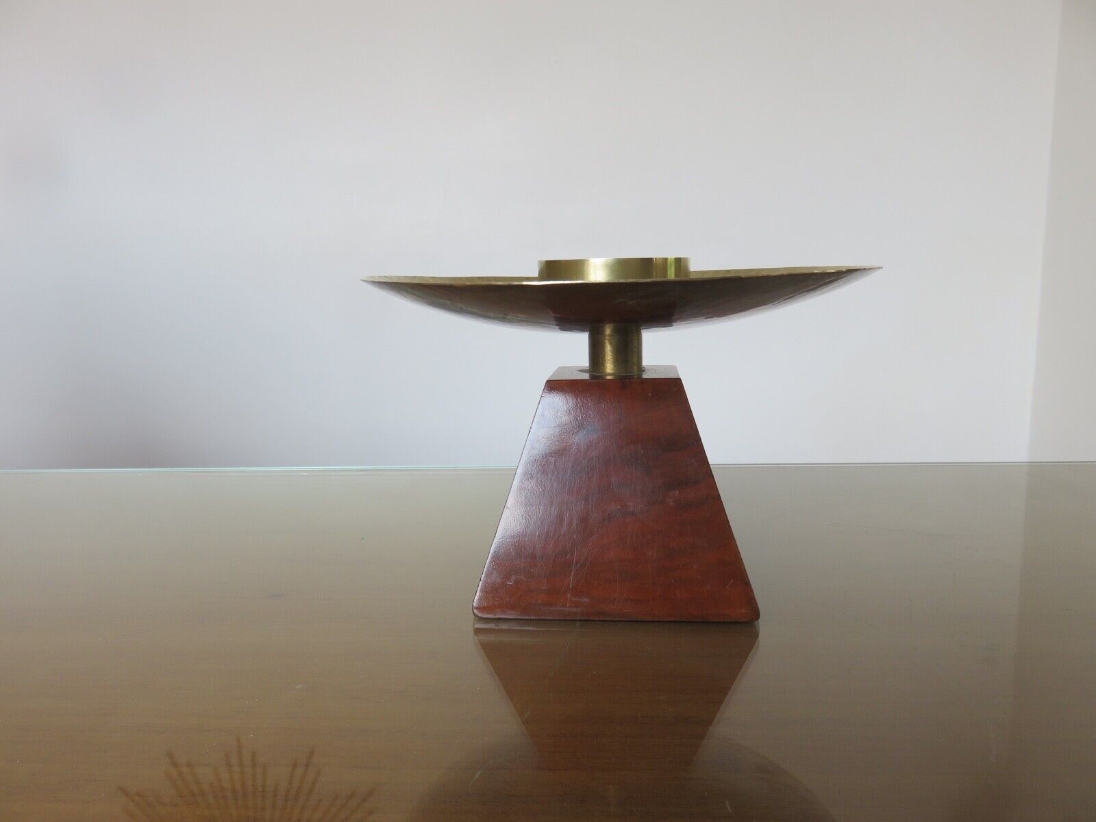 Bougeoir, rosewood candle and brass spike