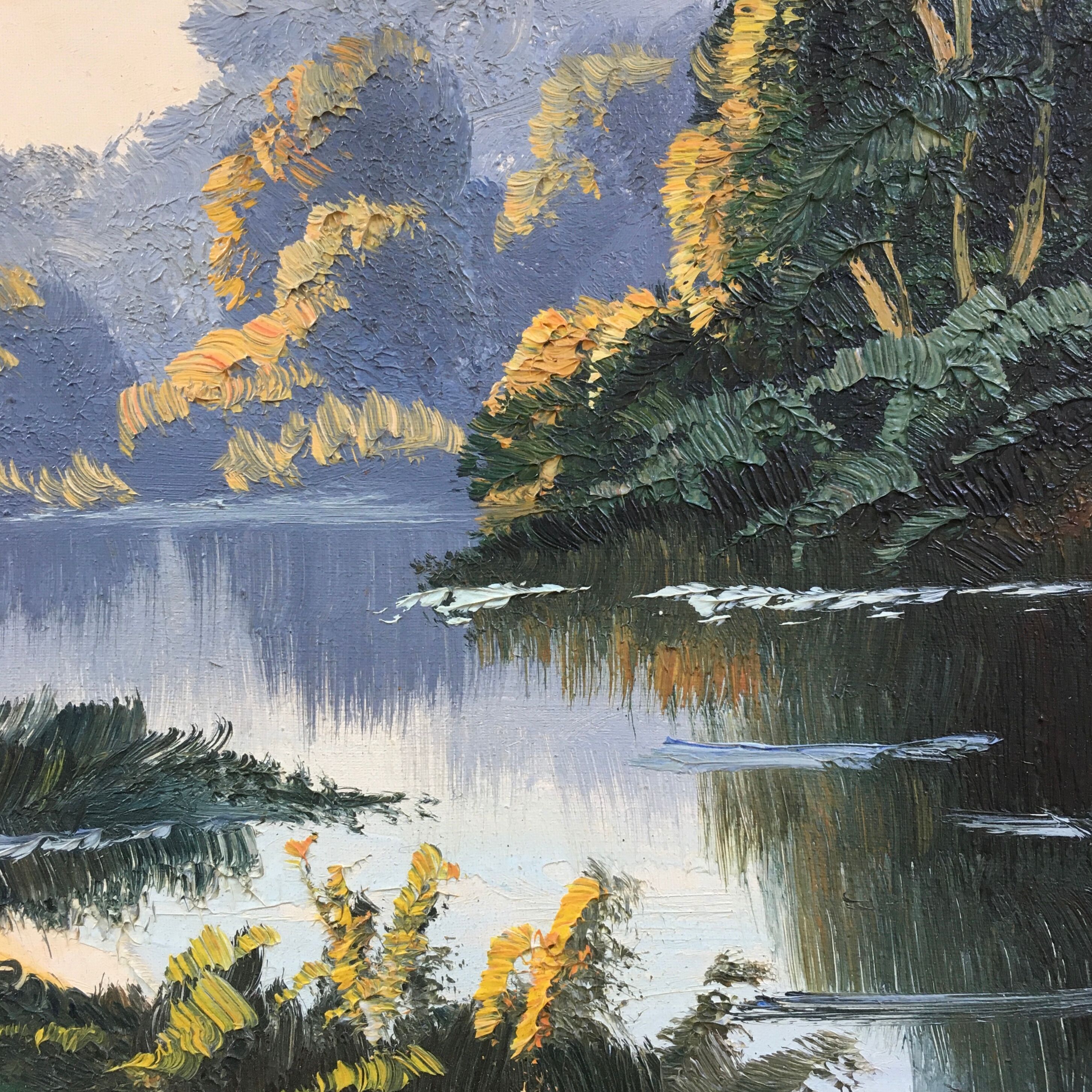Ancient painting trees and lake