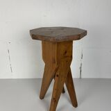 Midcentury brutalist artisanal rustic handcrafted stool, France 1960s