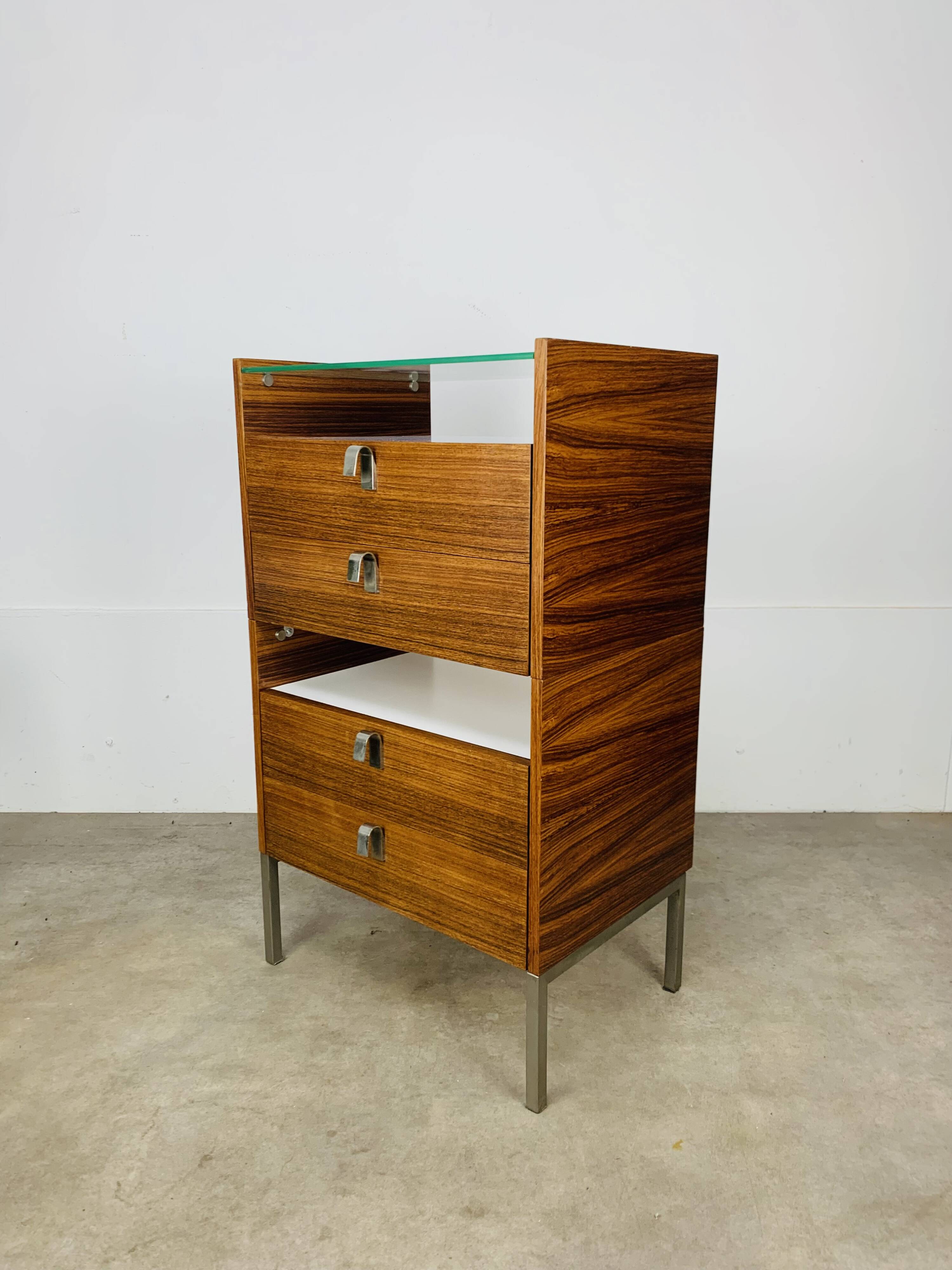 Rosewood and glass chest of drawers, 1960s, Scandinavian storage furniture.
