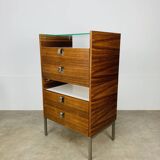 Rosewood and glass chest of drawers, 1960s, Scandinavian storage furniture.