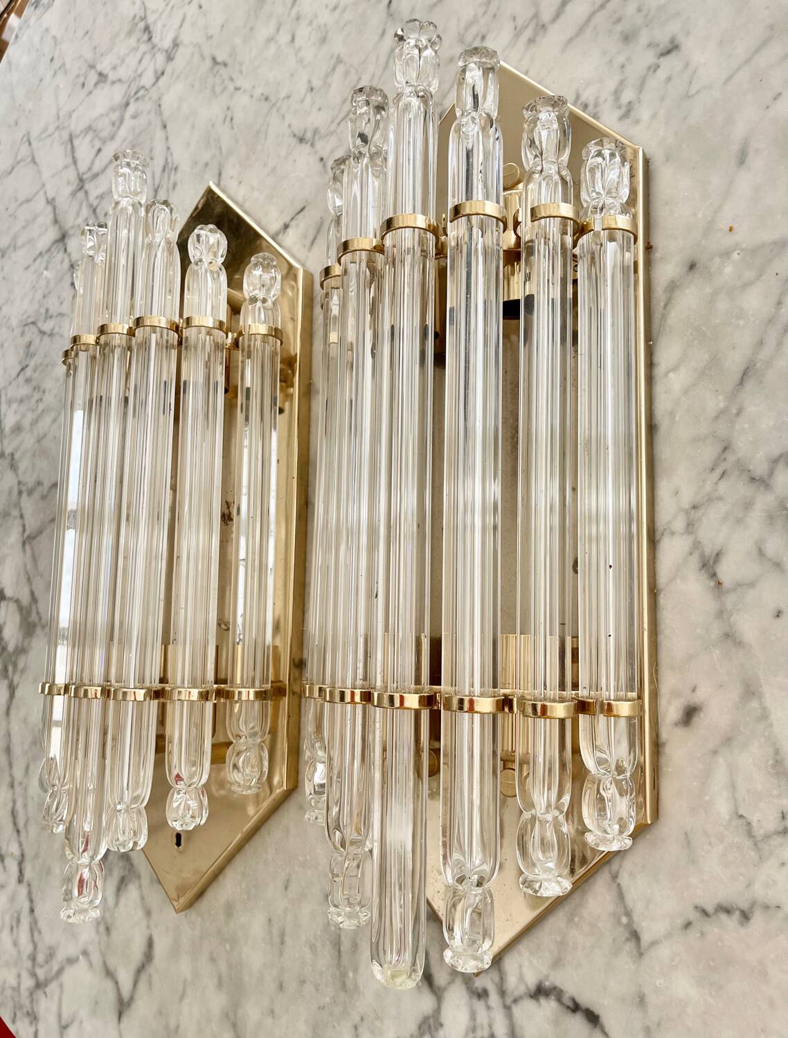 Venini wall lamps glass murano structure gold Italy 90s