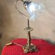 Lampe Art nouveau en bronze et tulipe en verre bleu