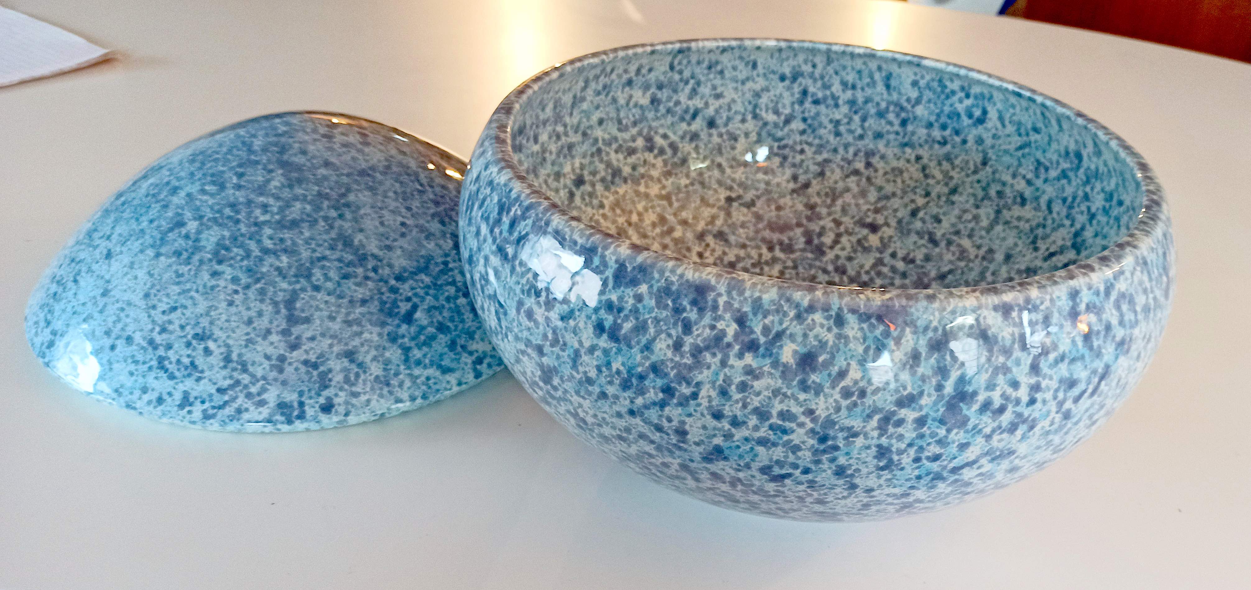 Large blue glazed ceramic biscuit jar Diameter 32.5 cm