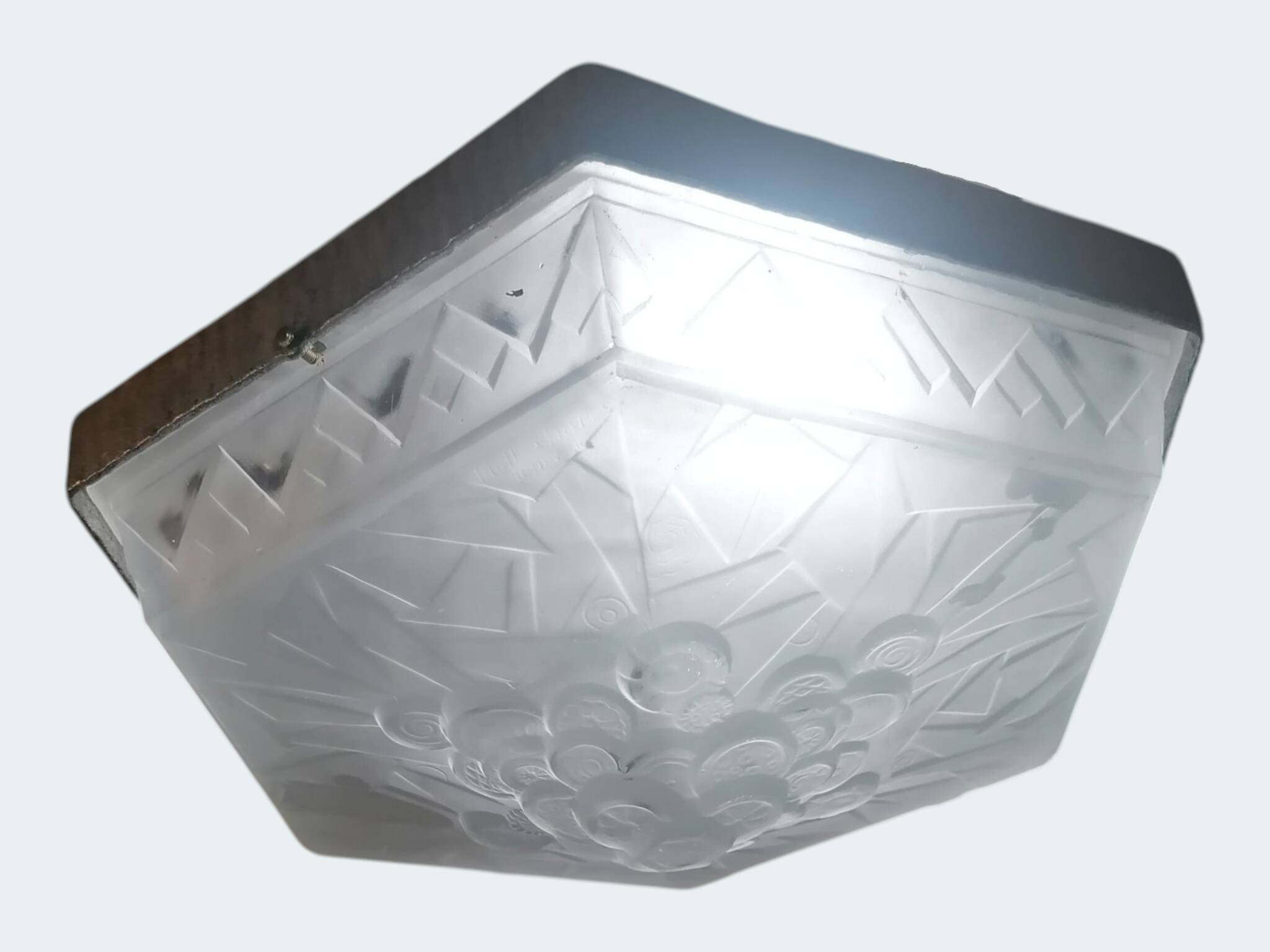 Plafonnier en verre moulé pressé Art déco - Muller Frères
