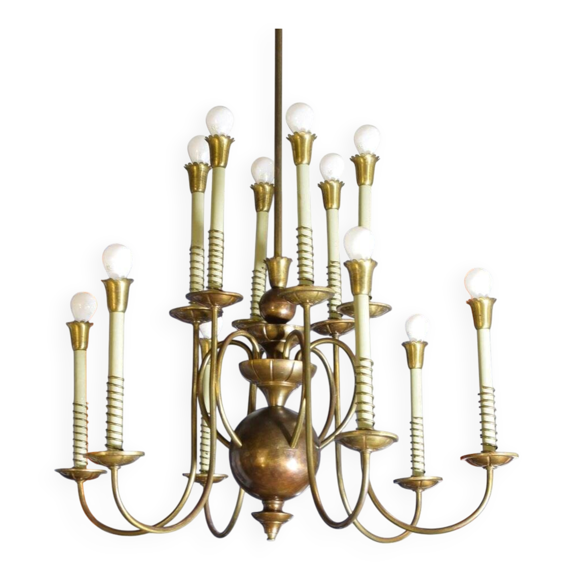 Chandelier with 12 lights in brass, Italy, 1950s