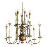 Chandelier with 12 lights in brass, Italy, 1950s