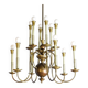 Chandelier with 12 lights in brass, Italy, 1950s