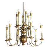 Chandelier with 12 lights in brass, Italy, 1950s