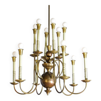 Chandelier with 12 lights in brass, Italy, 1950s