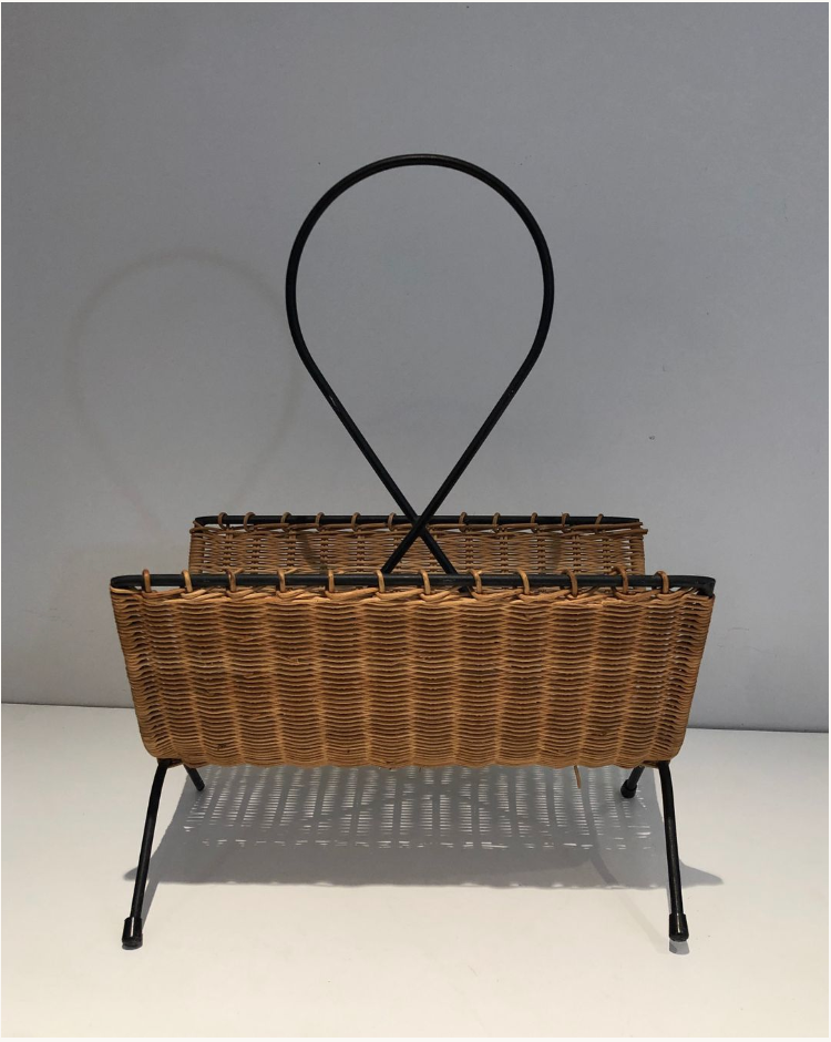 Rattan and black lacquered metal magazine racks
