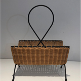 Rattan and black lacquered metal magazine racks