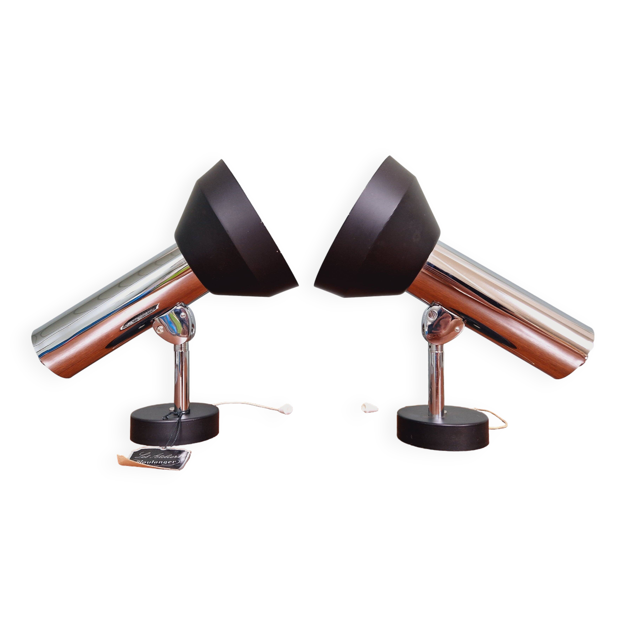 Pair of chromed metal wall lights, Boulanger, 1970s