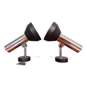 Pair of chromed metal wall lights, Boulanger, 1970s