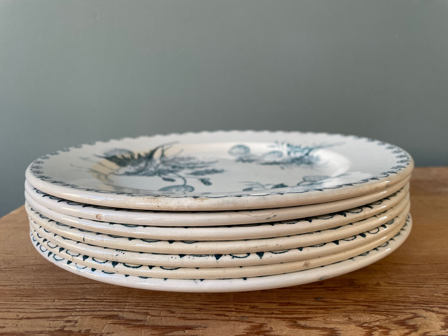 Set of 7 flat plates Terre de Fer XIXth "Madrid"