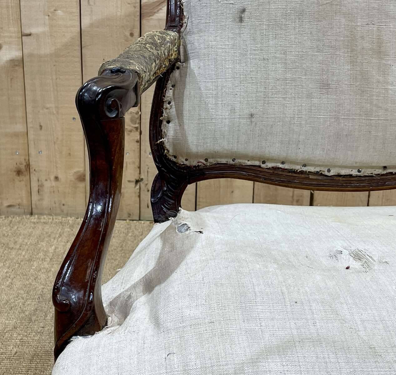 Regency period armchair in 18th century walnut to be reupholstered