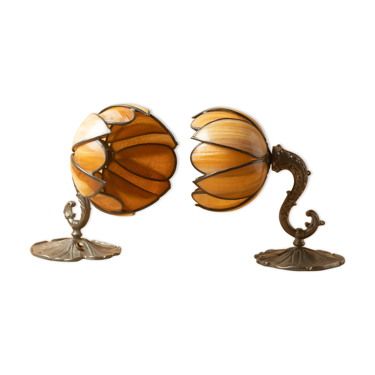 Pair lamps water lilies lotus style Tiffany vintage 90-2000