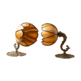 Pair lamps water lilies lotus style Tiffany vintage 90-2000