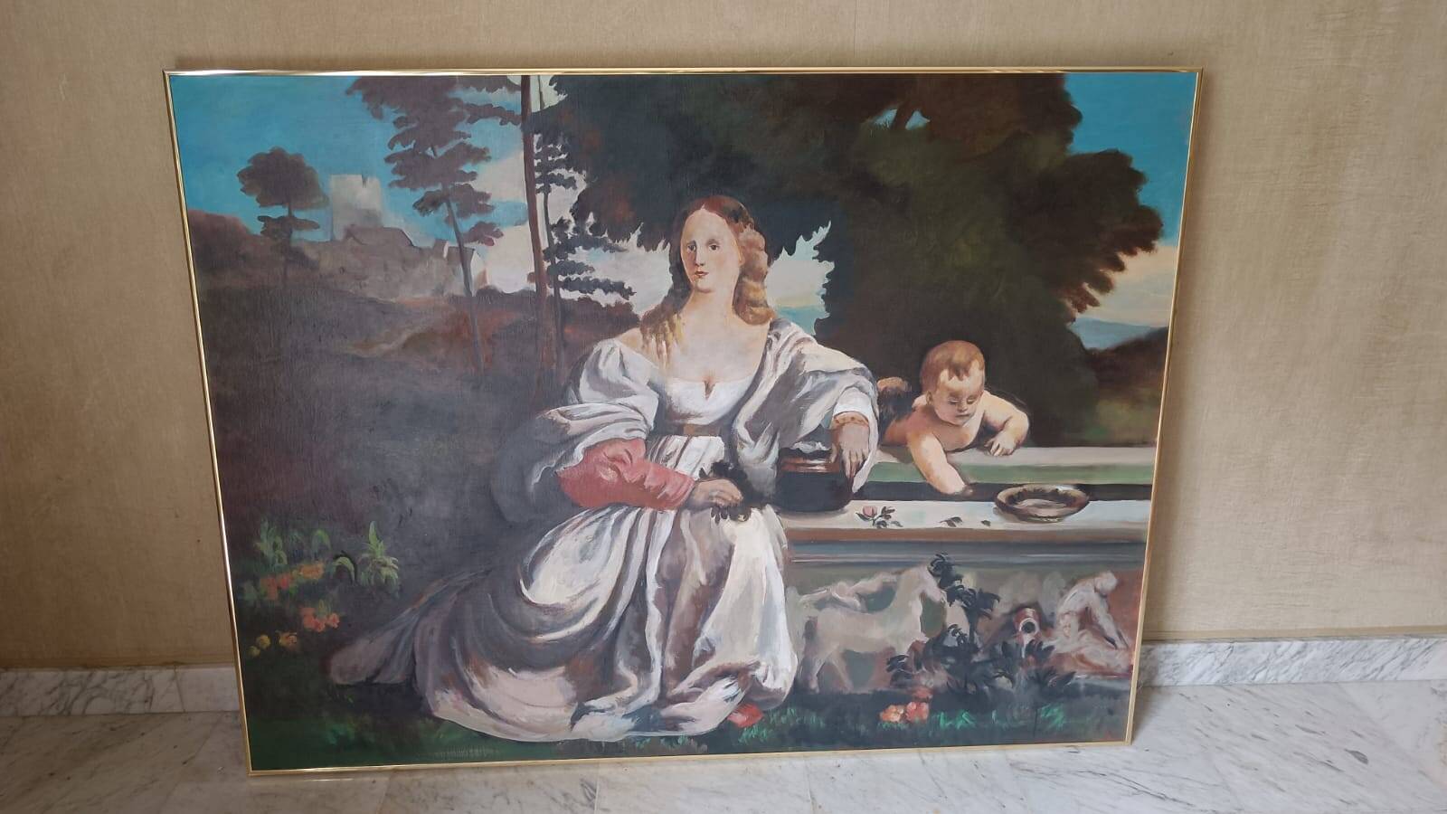 Oil on canvas inspired by the Italian Renaissance.