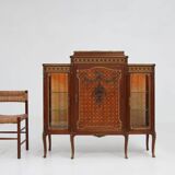 Rare Louis XVI display cabinet in marquetry with light, France ca. 1850