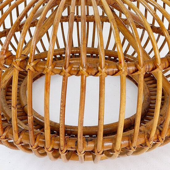 Mid-Century Modern Vintage Rattan Pouf in the Style of Albini 1960s