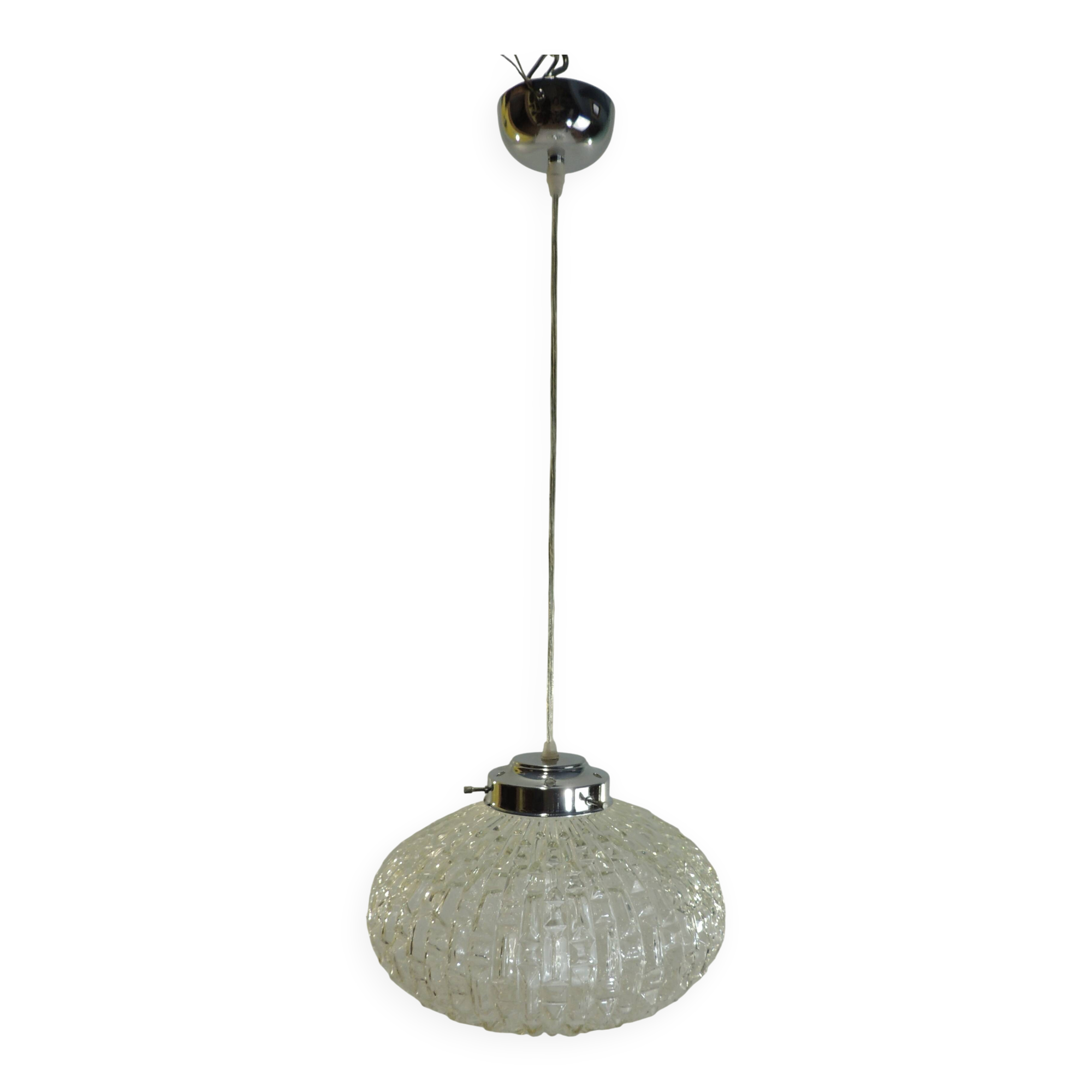 1970s vintage cut glass suspension – retro design ball lamp – L