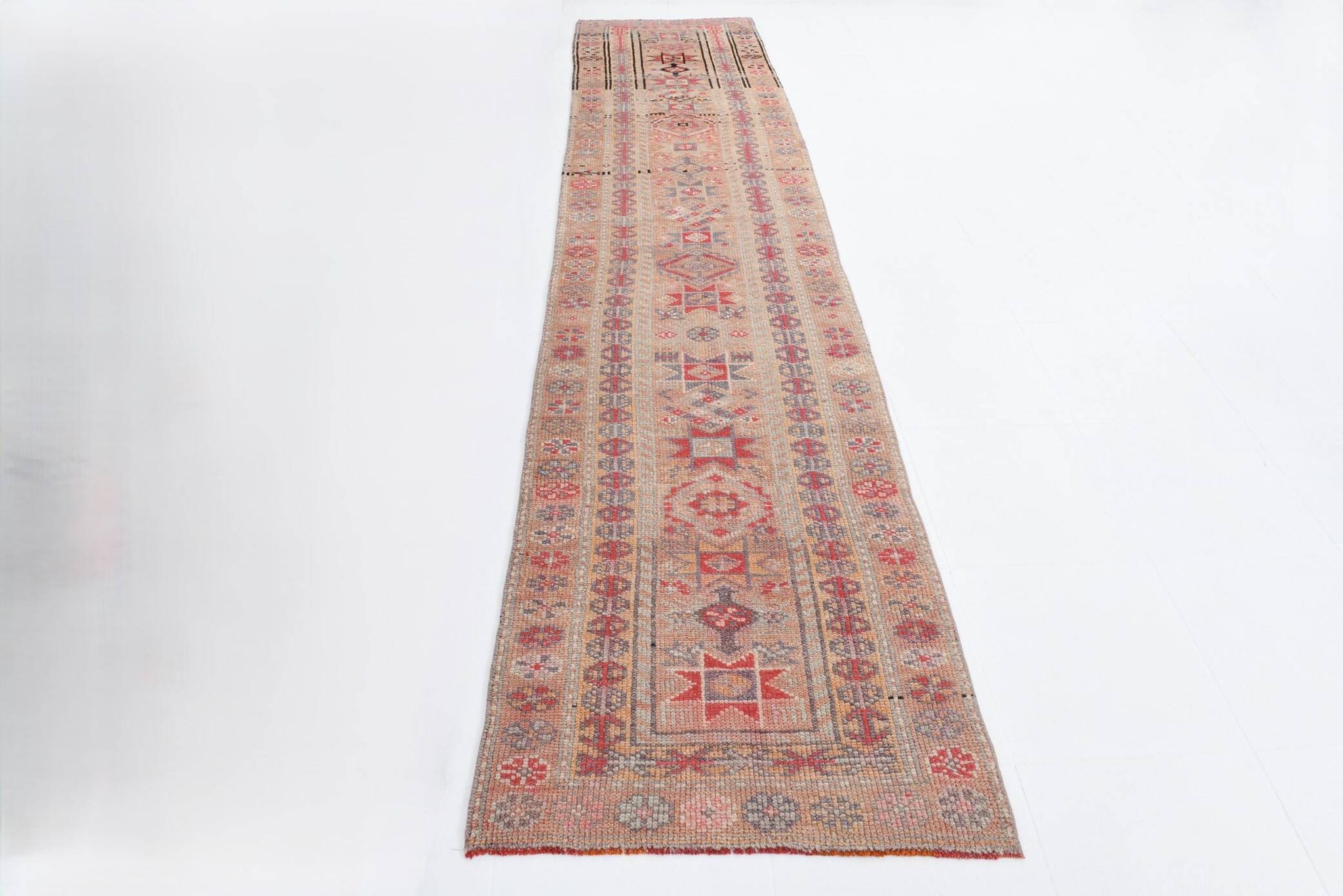 3x13 Soft Pink Vintage Oushak Long Stairs Runner Rug, 83x379 Cm