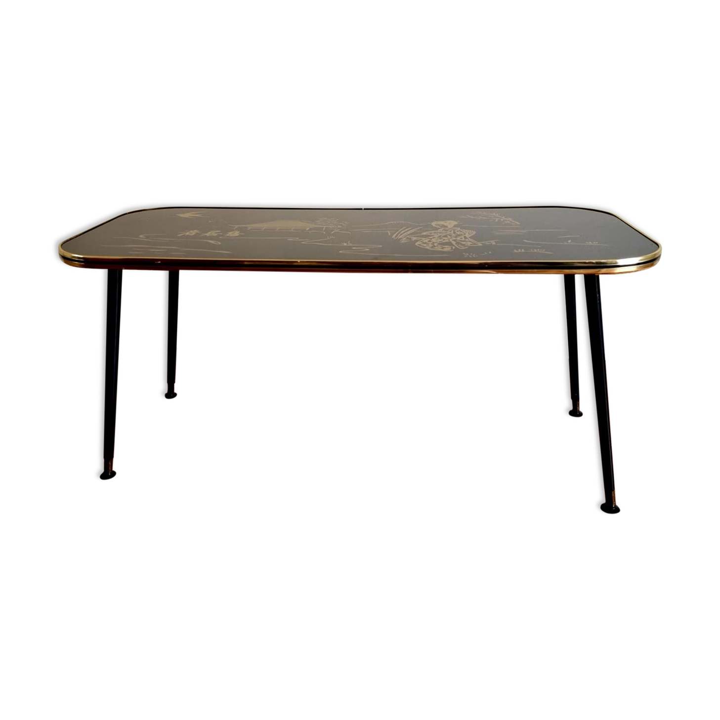 Vintage Retro 1950s/1960s Glass Top Coffee Table With Black Dansette Legs
