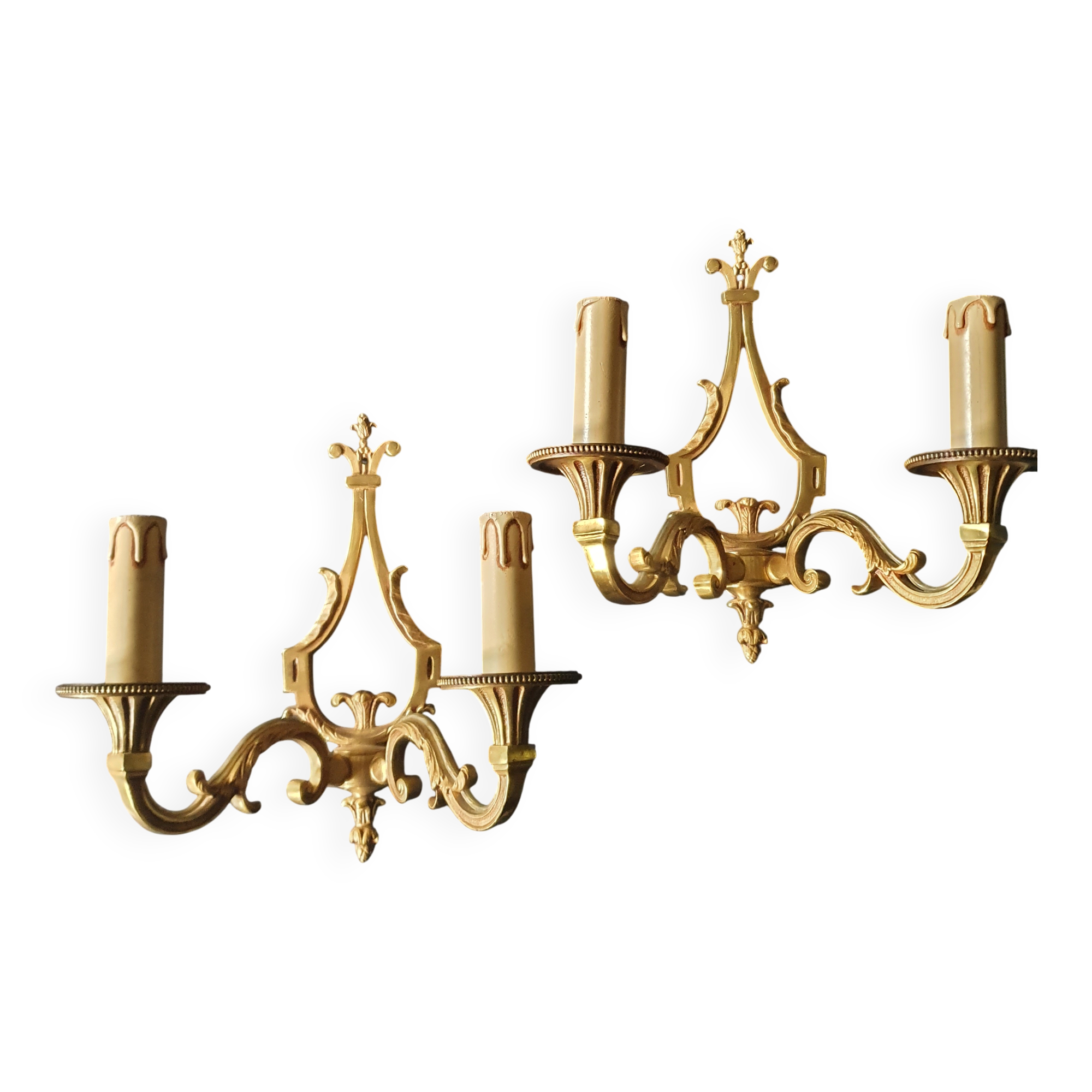 Pair of Louis XVI bronze wall sconces Lucien Gau Paris vintage