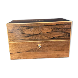 2211852 Old rosewood box with 3 bottles porcelain Napoleon III late nineteenth