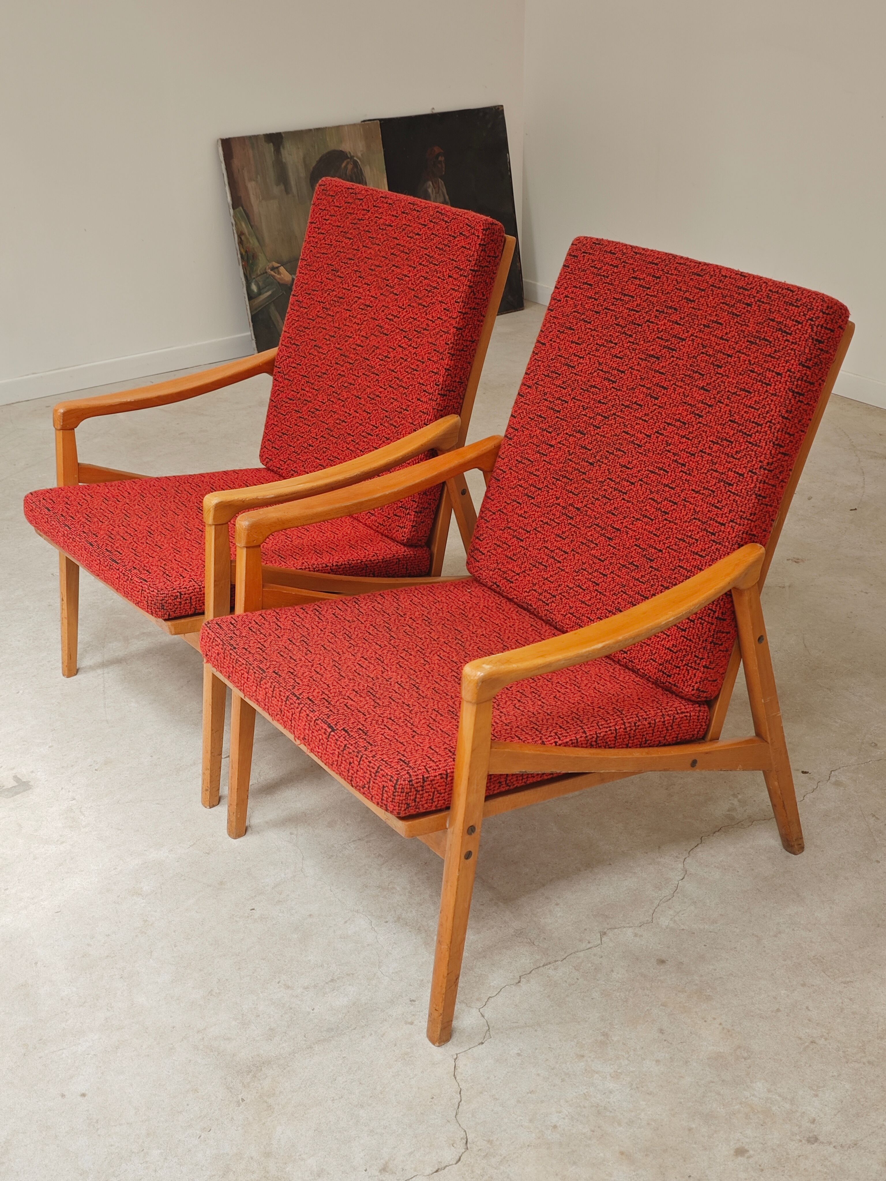 Pair of Jiri Jiroutek red armchairs by Intérier Praha