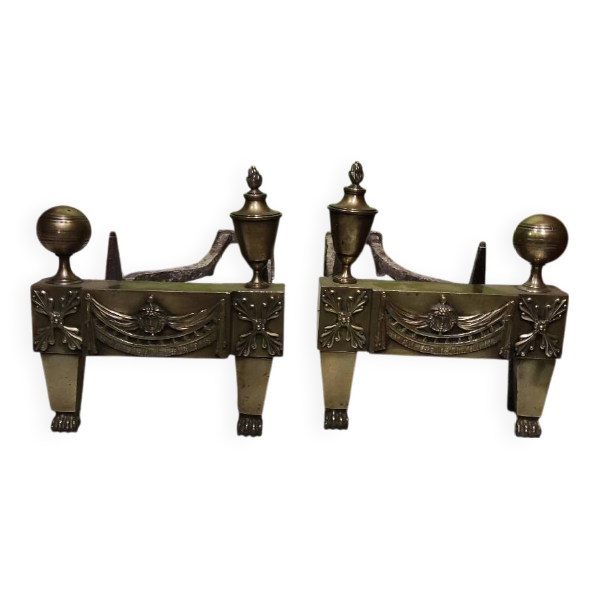 Pair of bronze andirons from the Empire period