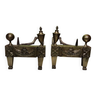 Pair of bronze andirons from the Empire period