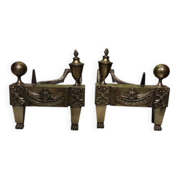 Paire de chenets en bronze époque Empire