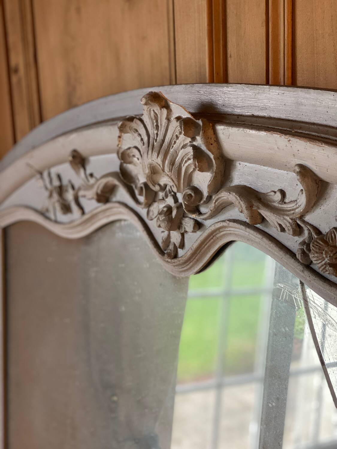 Very large antique carved wooden trumeau mirror