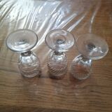 3 old vintage glass on feet