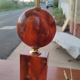 Lamp circa 1970 in iron and lacquered wood as well as bronze