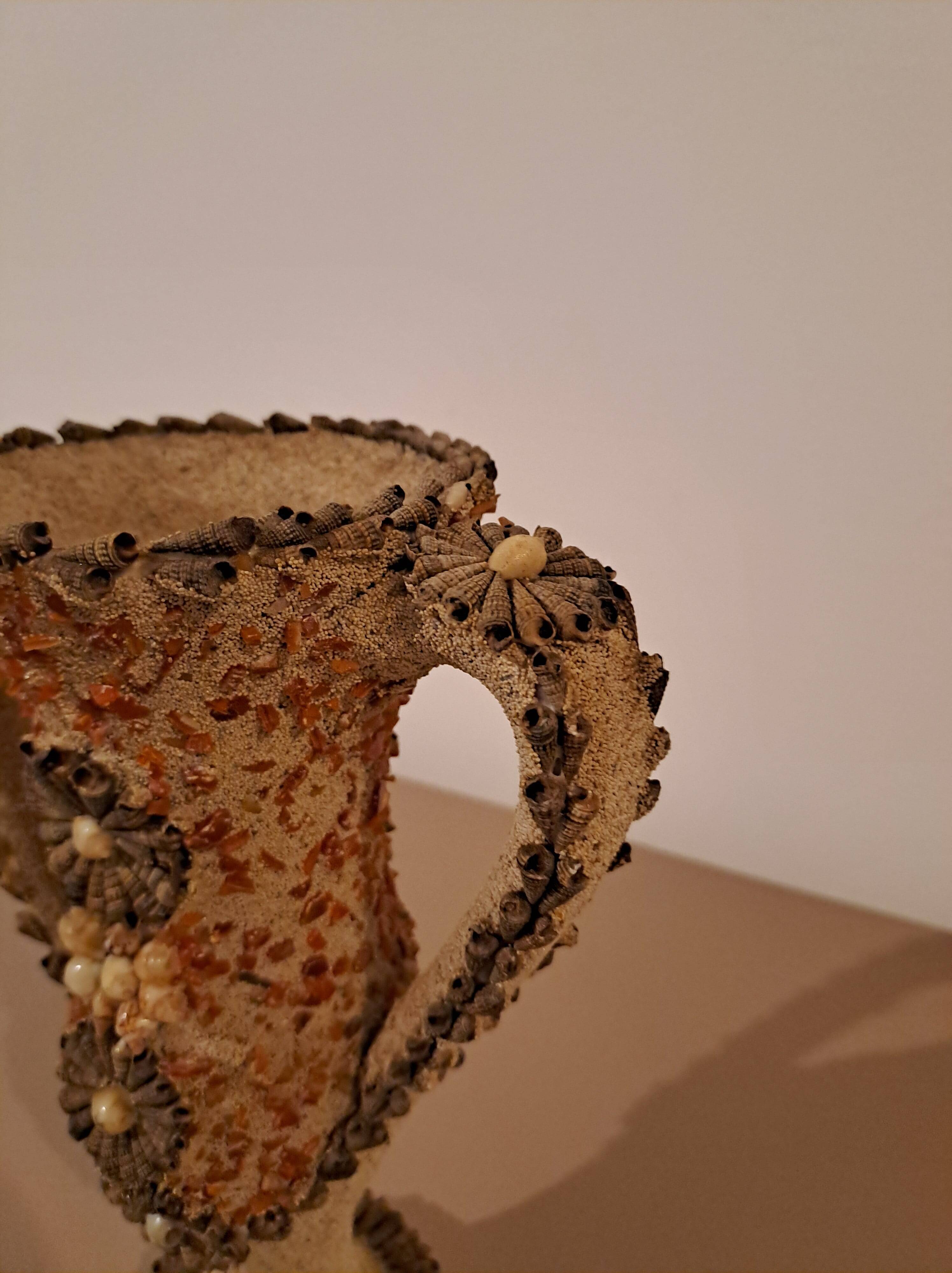 Trophy vase decorated with shells - vintage seaside crafts