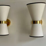 Pair of Italian sconces 80's vintage brass fabric